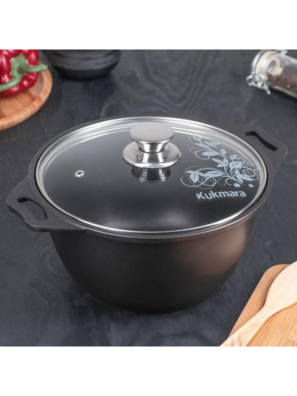 Кастрюля «Традиция», 3 л, 22×12,5 см, стеклянная крышка, антипригарное покрытие, цвет чёрный