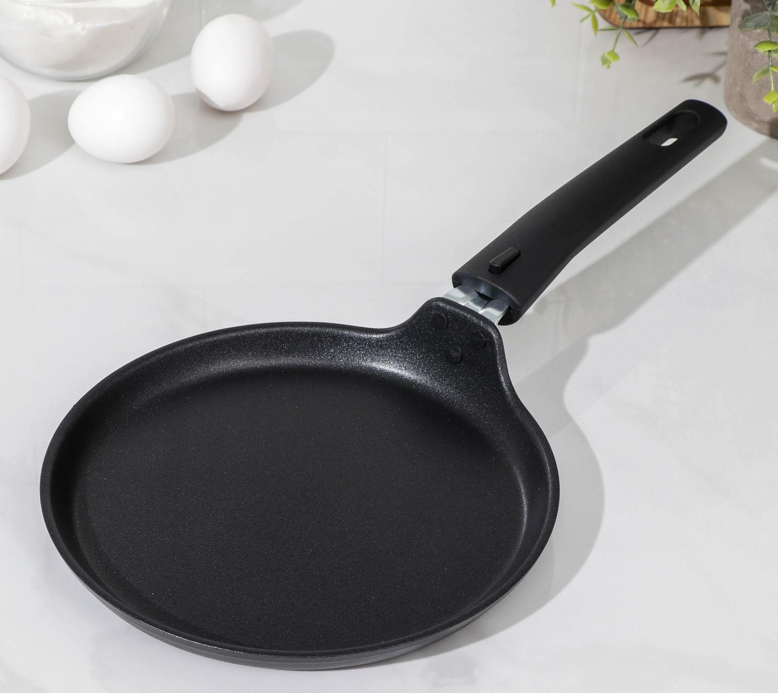 Сковорода блинная «Традиция», d=20 см, съёмная ручка, антипригарное покрытие, цвет чёрный