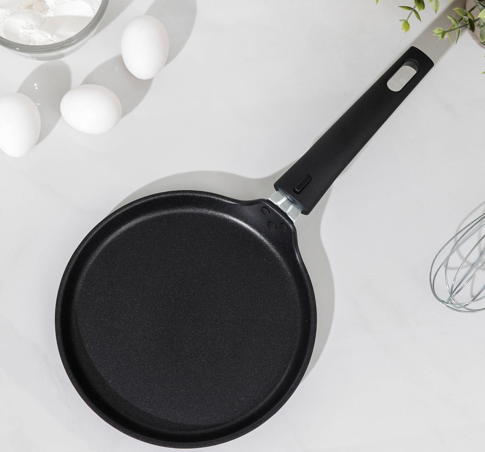Сковорода блинная «Традиция», d=20 см, съёмная ручка, антипригарное покрытие, цвет чёрный