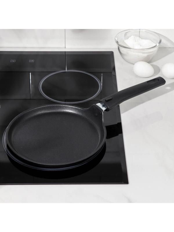 Сковорода блинная «Традиция», d=20 см, съёмная ручка, антипригарное покрытие, цвет чёрный