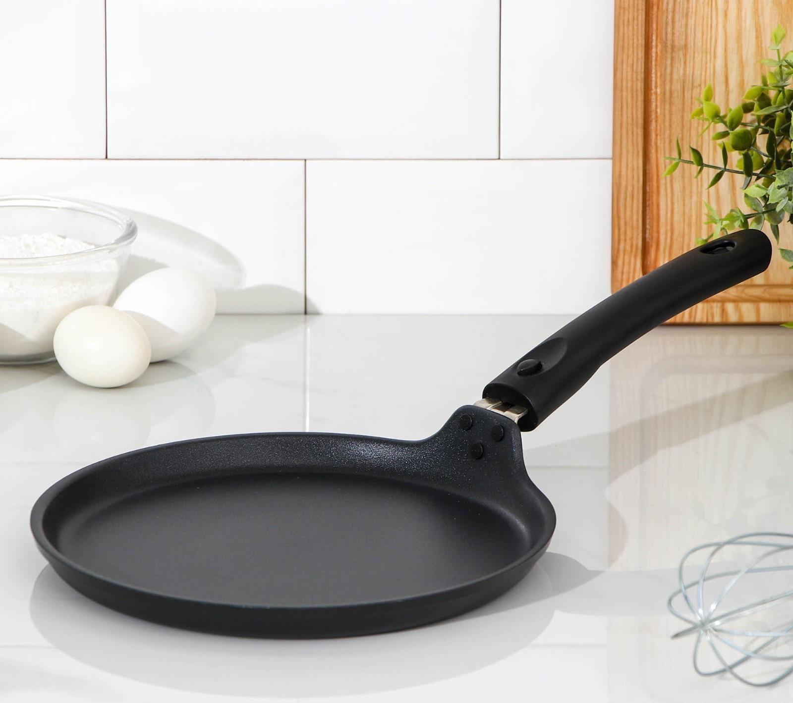 Сковорода блинная «Традиция», d=22 см, съёмная ручка, антипригарное покрытие, цвет чёрный