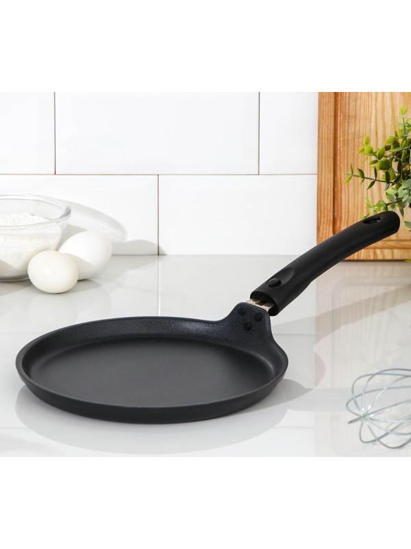 Сковорода блинная «Традиция», d=22 см, съёмная ручка, антипригарное покрытие, цвет чёрный