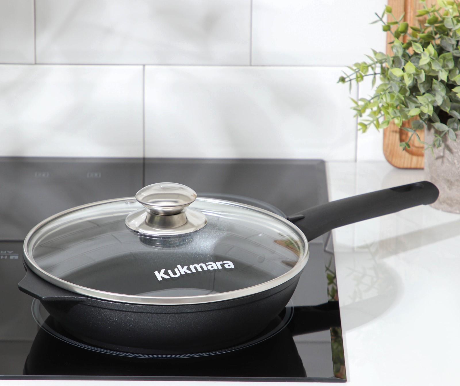 Сковорода «Традиция», d=22 см, стеклянная крышка, съёмная ручка, антипригарное покрытие, цвет чёрный