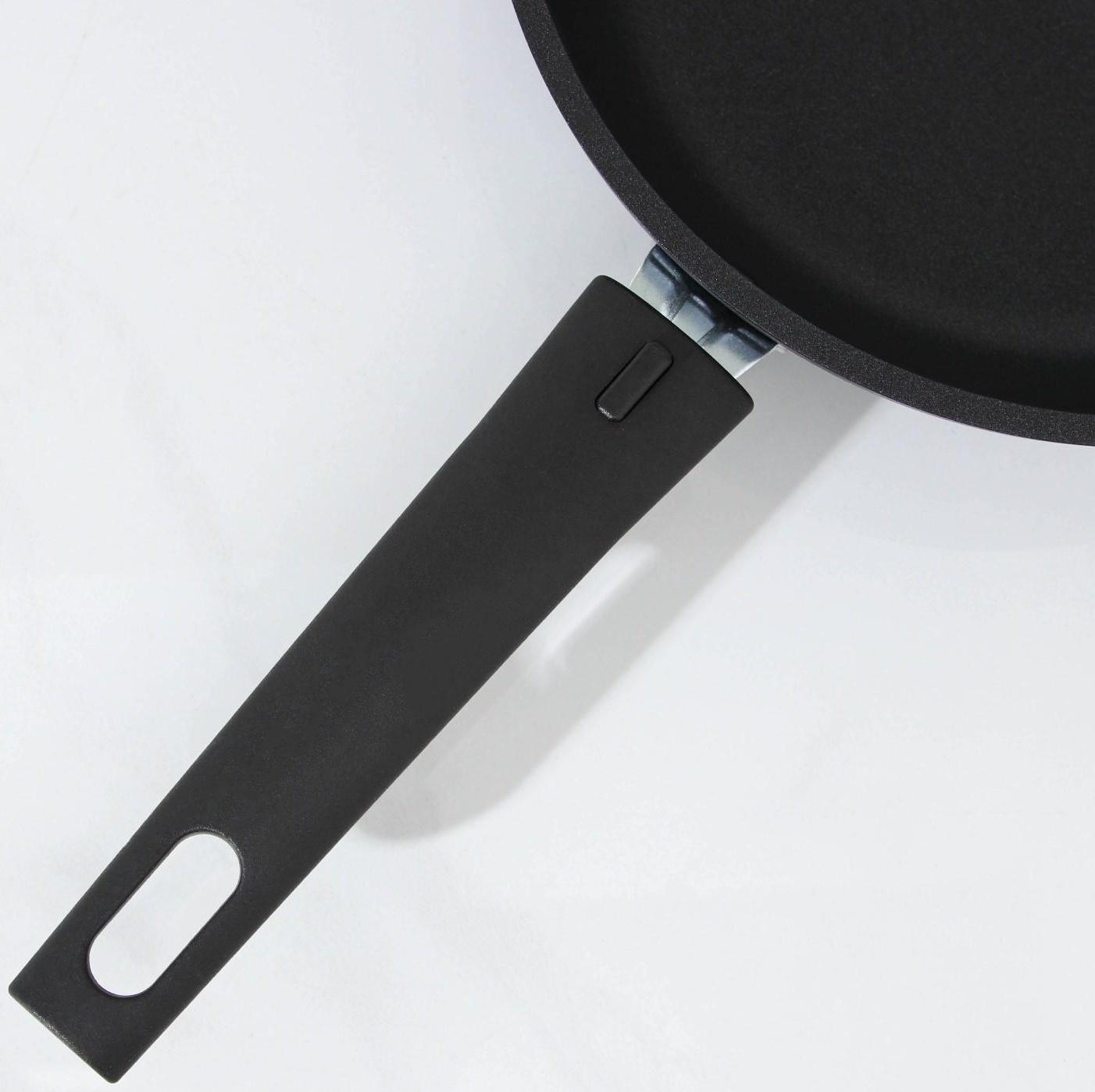 Сковорода «Традиция», d=22 см, стеклянная крышка, съёмная ручка, антипригарное покрытие, цвет чёрный