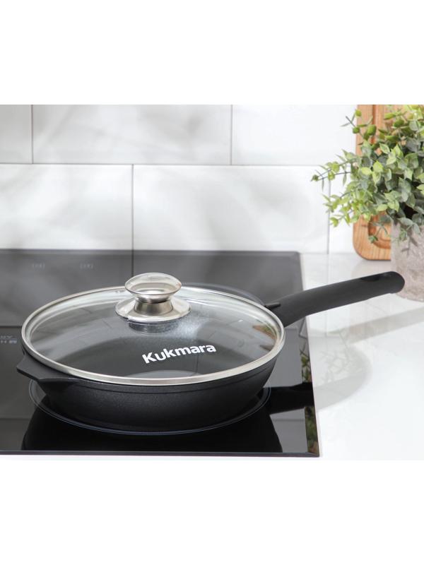 Сковорода «Традиция», d=22 см, стеклянная крышка, съёмная ручка, антипригарное покрытие, цвет чёрный