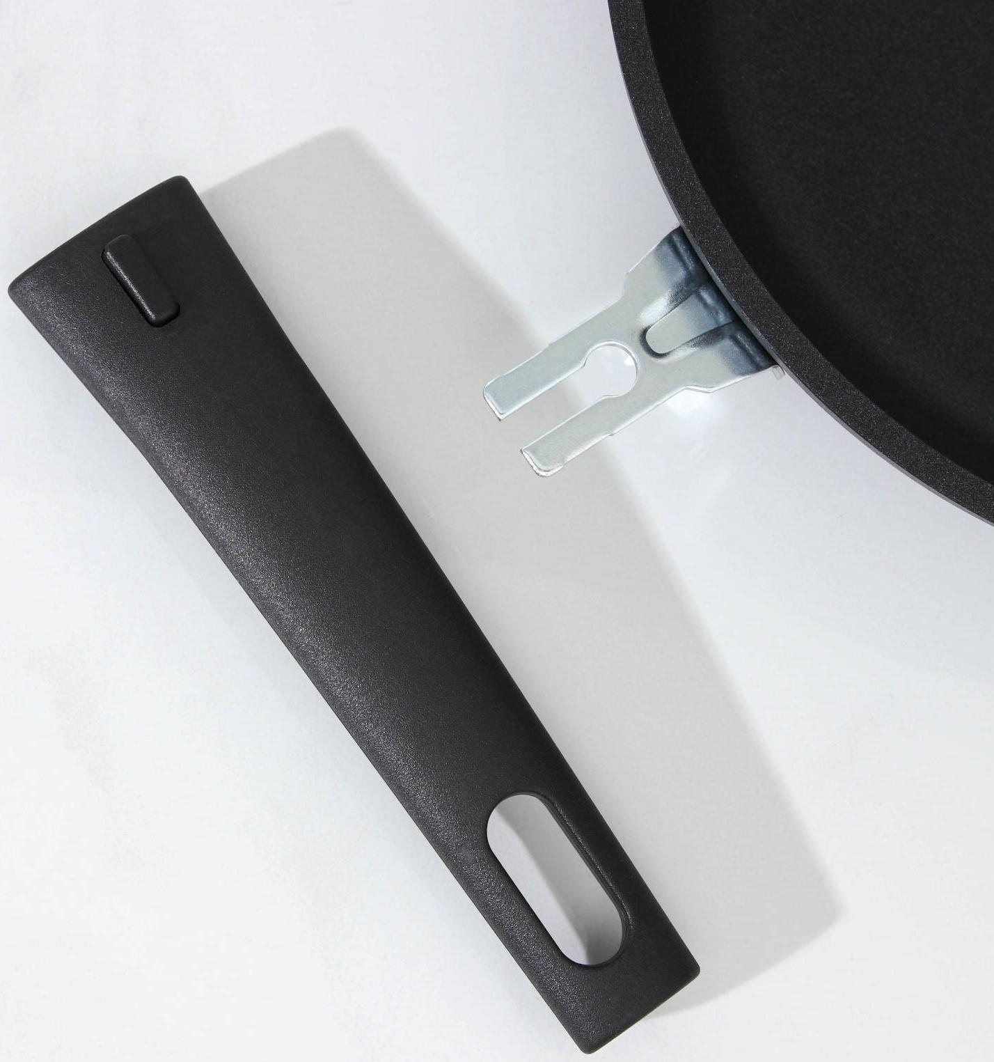 Сковорода «Традиция», d=24 см, стеклянная крышка, съёмная ручка, антипригарное покрытие, цвет чёрный