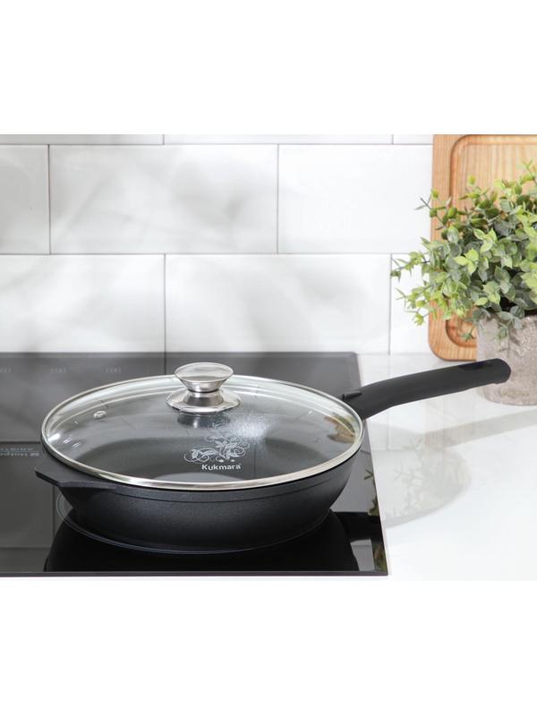 Сковорода «Традиция», d=24 см, стеклянная крышка, съёмная ручка, антипригарное покрытие, цвет чёрный