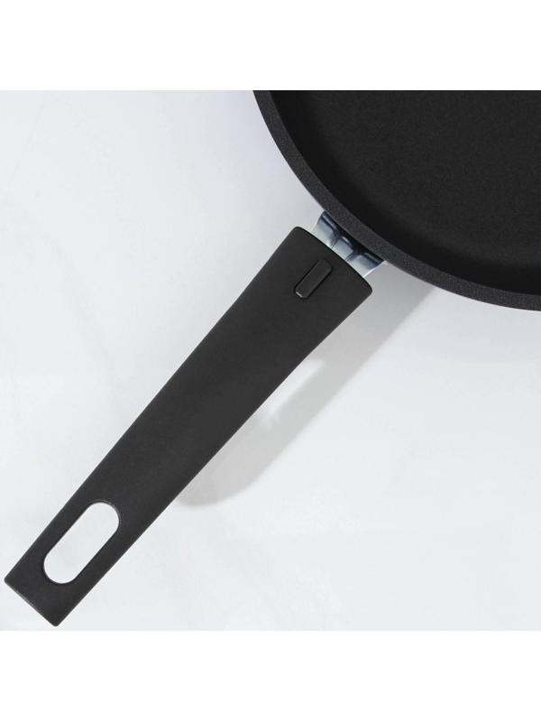 Сковорода «Традиция», d=24 см, стеклянная крышка, съёмная ручка, антипригарное покрытие, цвет чёрный