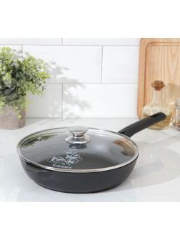 Сковорода «Традиция», d=26 см, стеклянная крышка, съёмная ручка, антипригарное покрытие, цвет чёрный