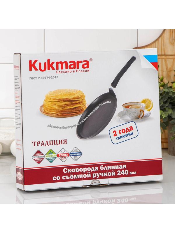 Сковорода блинная «Традиция», d=24 см, съёмная ручка, антипригарное покрытие, цвет чёрный