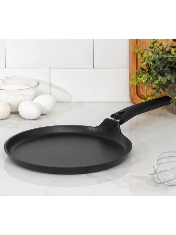 Сковорода блинная «Традиция», d=24 см, съёмная ручка, антипригарное покрытие, цвет чёрный