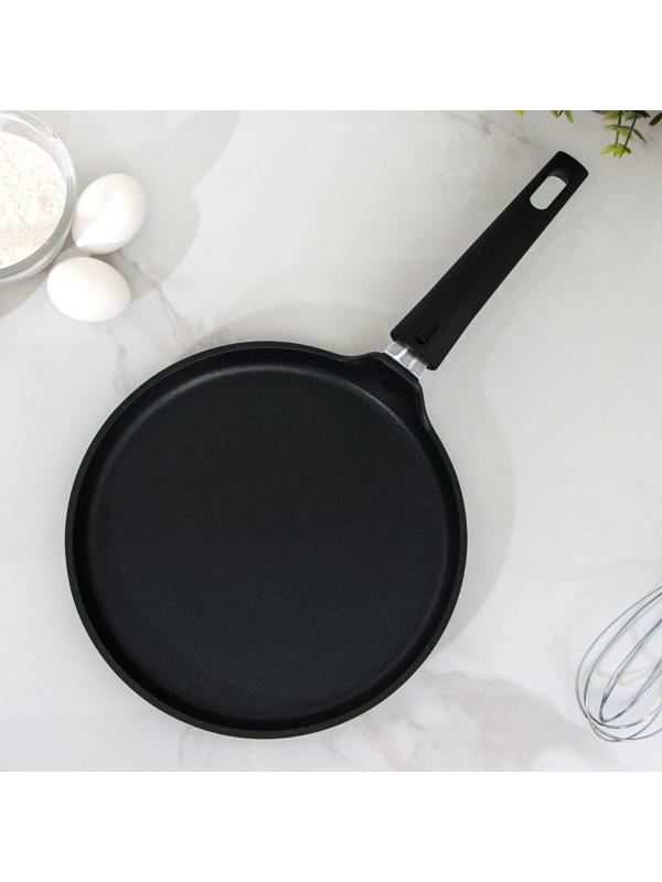 Сковорода блинная «Традиция», d=24 см, съёмная ручка, антипригарное покрытие, цвет чёрный