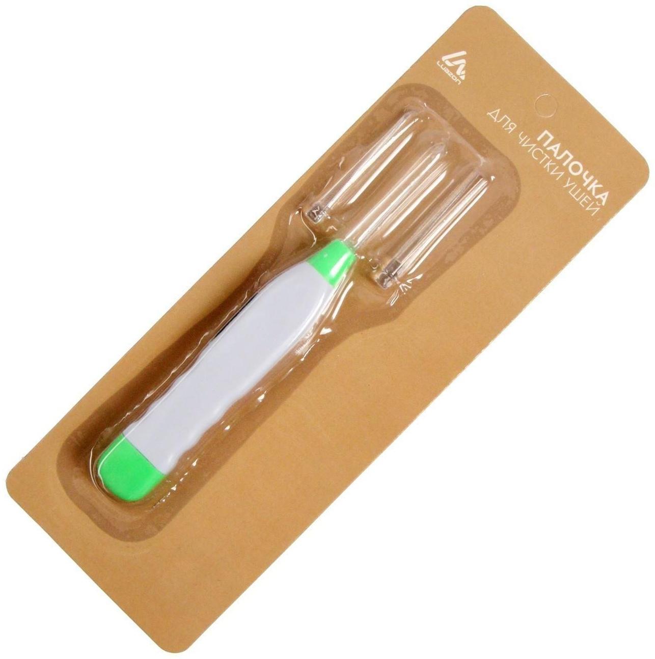 Палочка для чистки ушей Luazon LES-03, LED-подсветка, 3 насадки, от батареек (в комплекте)