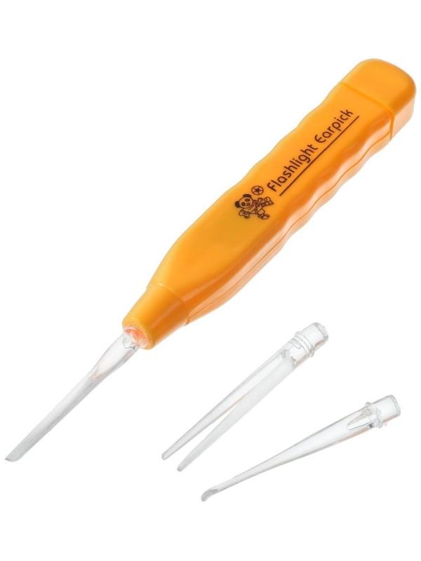 Палочка для чистки ушей Luazon LES-03, LED-подсветка, 3 насадки, от батареек (в комплекте)