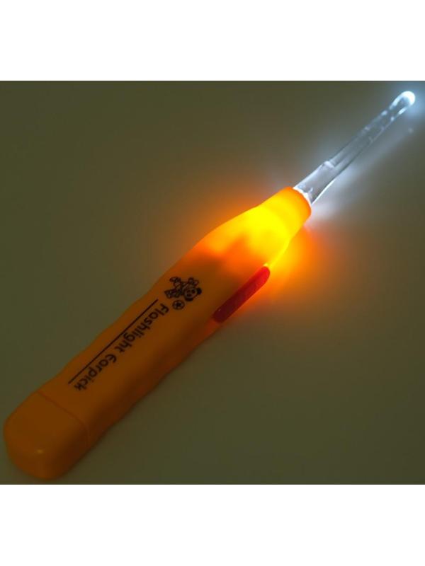 Палочка для чистки ушей Luazon LES-03, LED-подсветка, 3 насадки, от батареек (в комплекте)