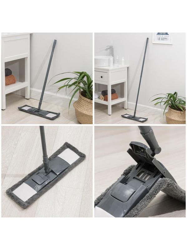 Швабра для мытья пола плоская Доляна, насадка из микрофибры 43×14 см, телескопическая ручка 80-120 см