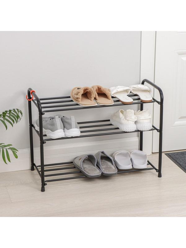 Подставка для обуви, 3 яруса, 65×30×48 см, цвет чёрный