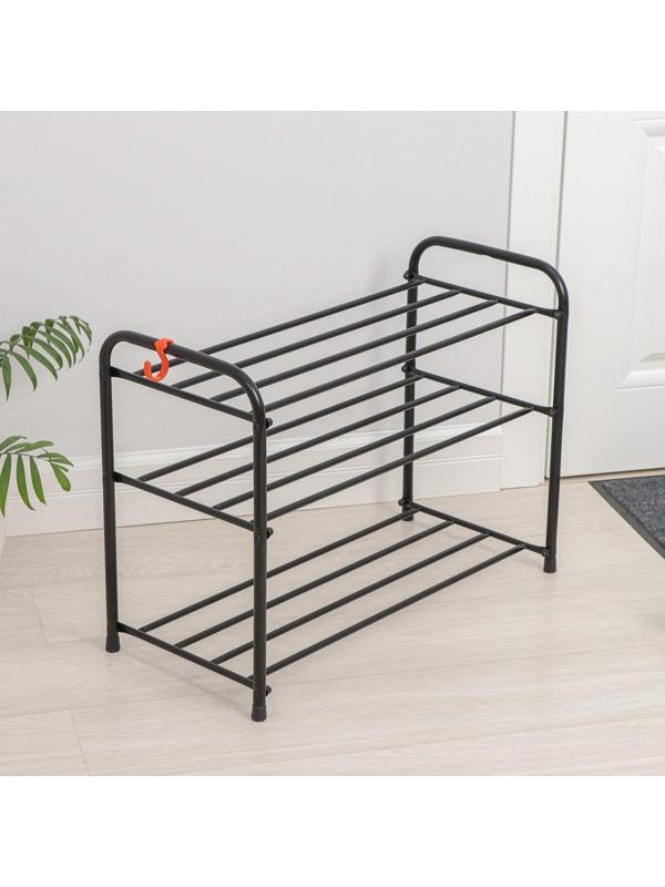 Подставка для обуви, 3 яруса, 65×30×48 см, цвет чёрный