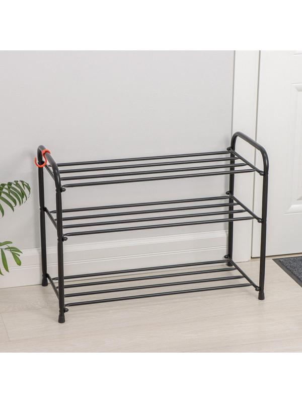 Подставка для обуви, 3 яруса, 65×30×48 см, цвет чёрный