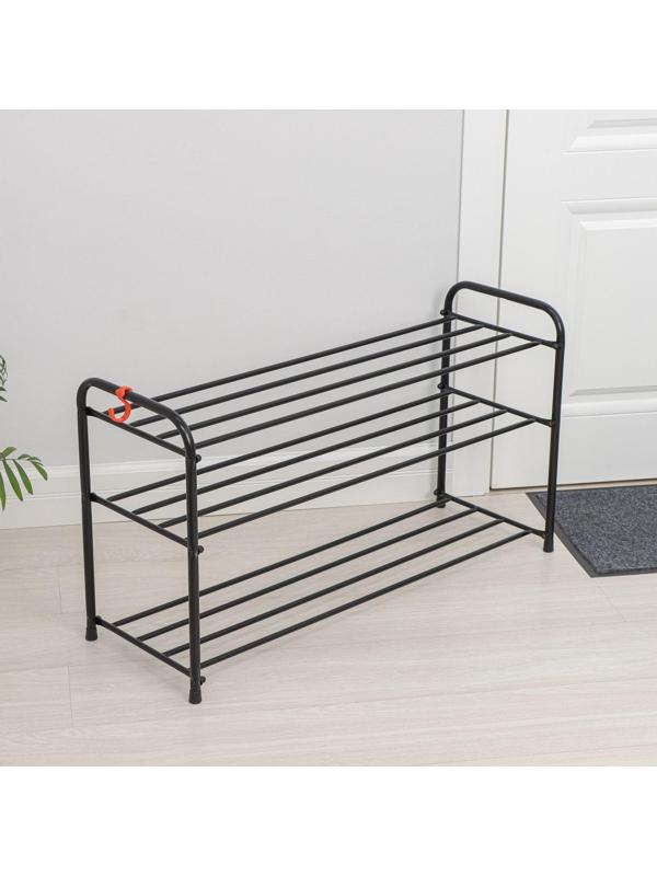 Подставка для обуви, 3 яруса, 87×30×48 см, цвет чёрный