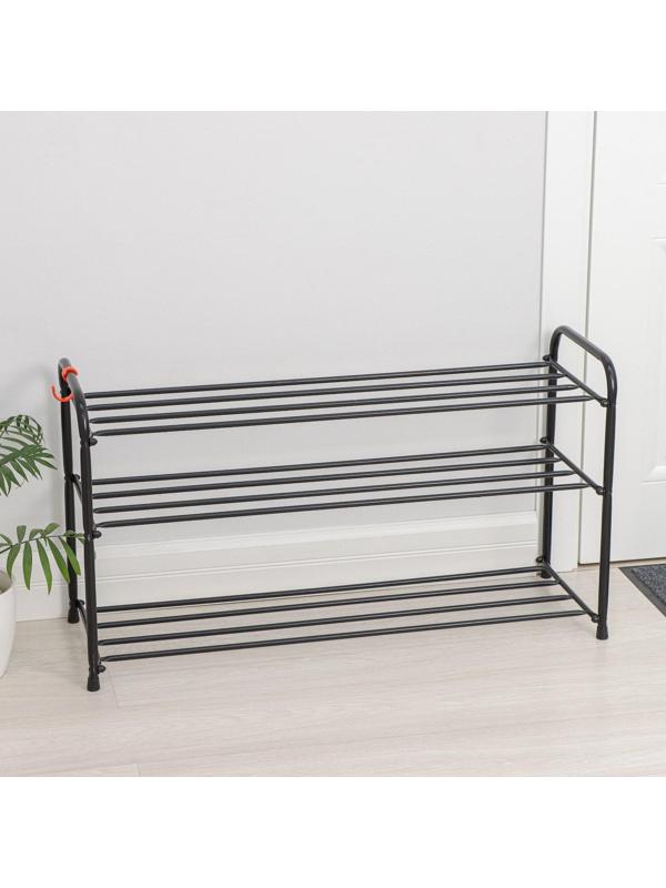 Подставка для обуви, 3 яруса, 87×30×48 см, цвет чёрный