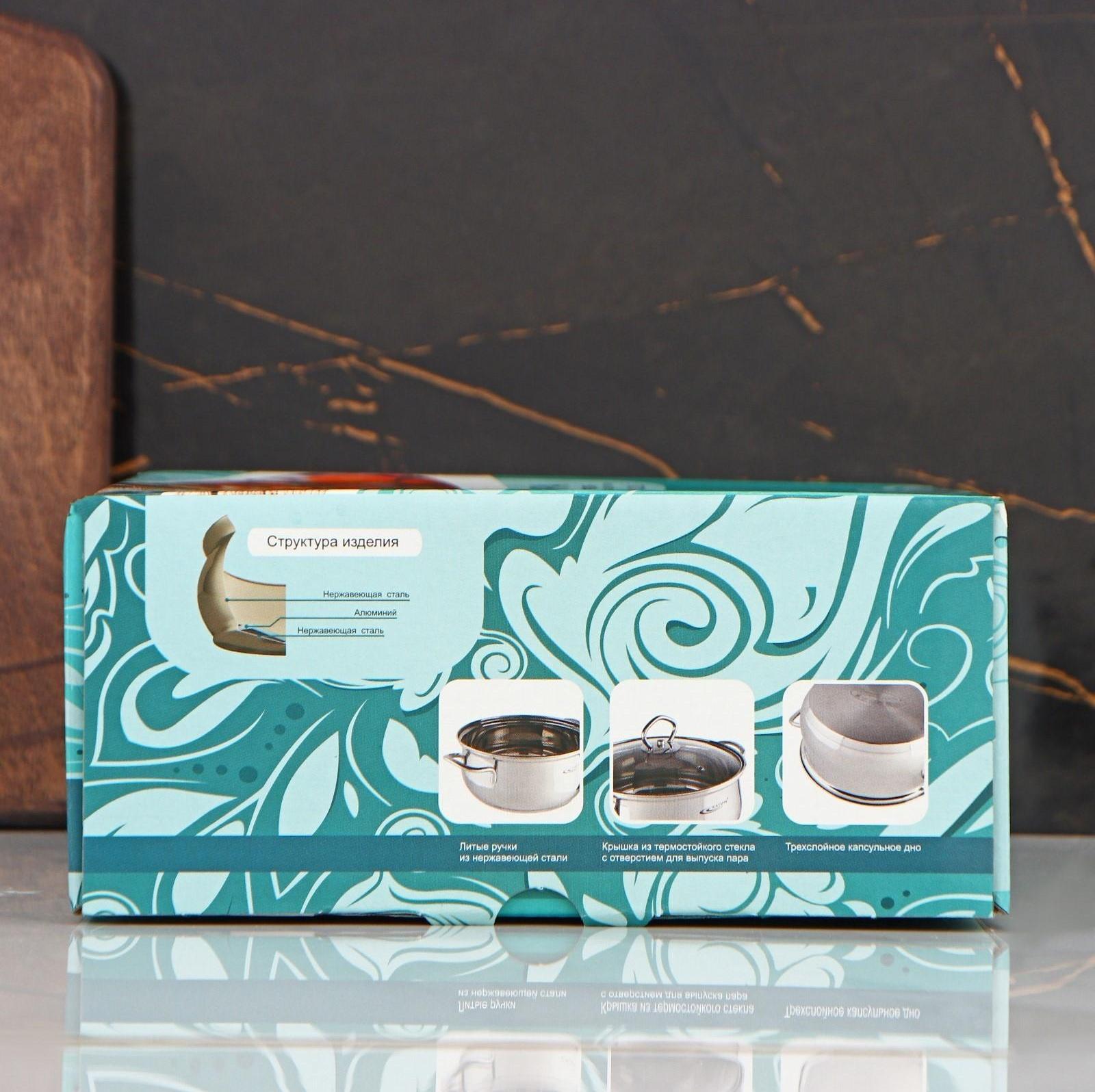 Кастрюля «Лира» 2,2 л, d=18 см, капсульное дно, стеклянная крышка, индукция