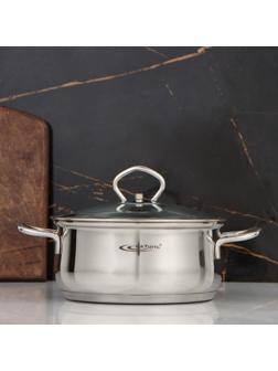 Кастрюля «Лира» 2,2 л, d=18 см, капсульное дно, стеклянная крышка, индукция