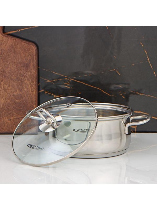 Кастрюля «Лира» 2,2 л, d=18 см, капсульное дно, стеклянная крышка, индукция