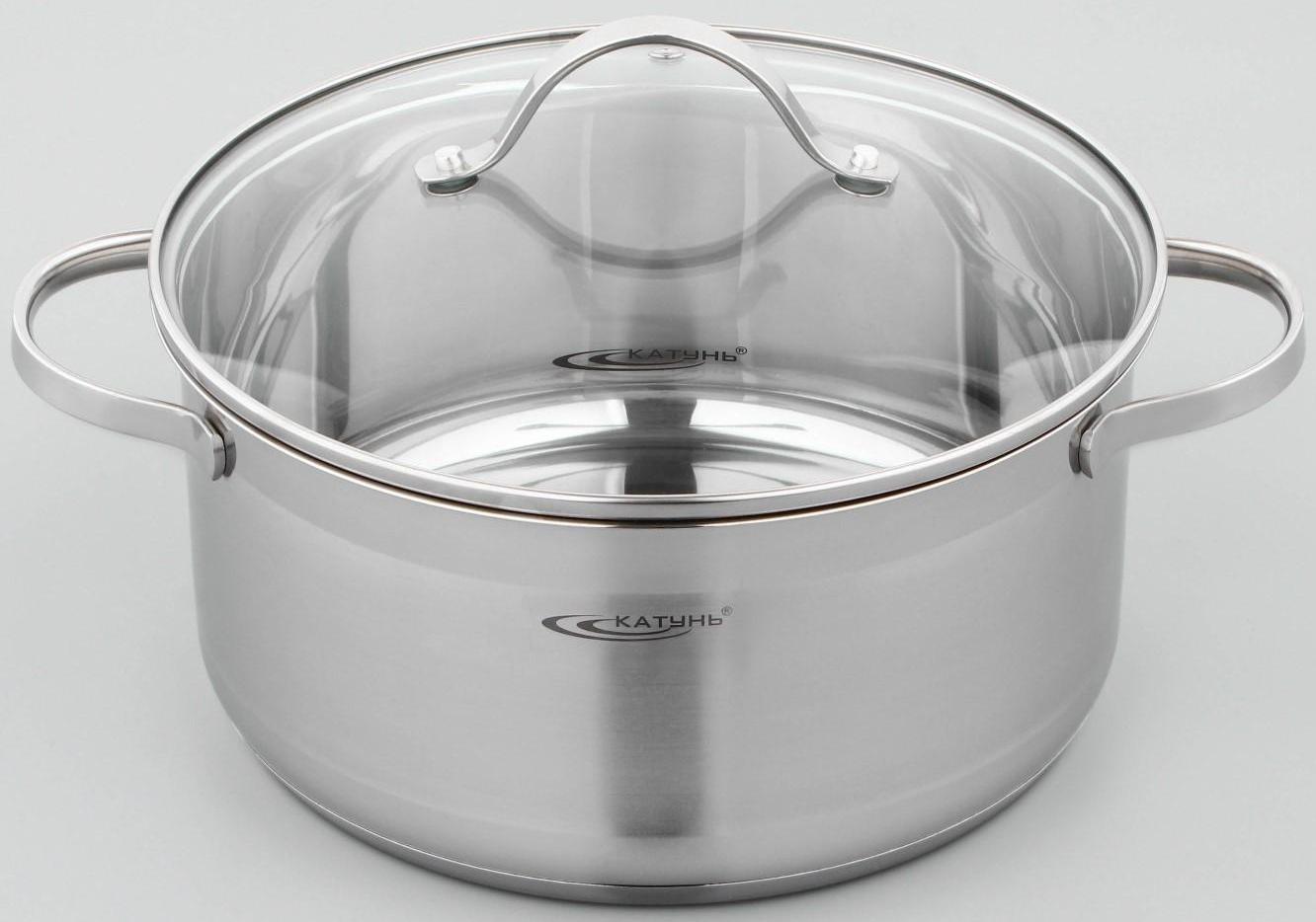 Кастрюля «Альта», 5,2 л, d=24 см, капсульное дно, стеклянная крышка, индукция