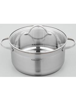 Кастрюля «Альта», 5,2 л, d=24 см, капсульное дно, стеклянная крышка, индукция