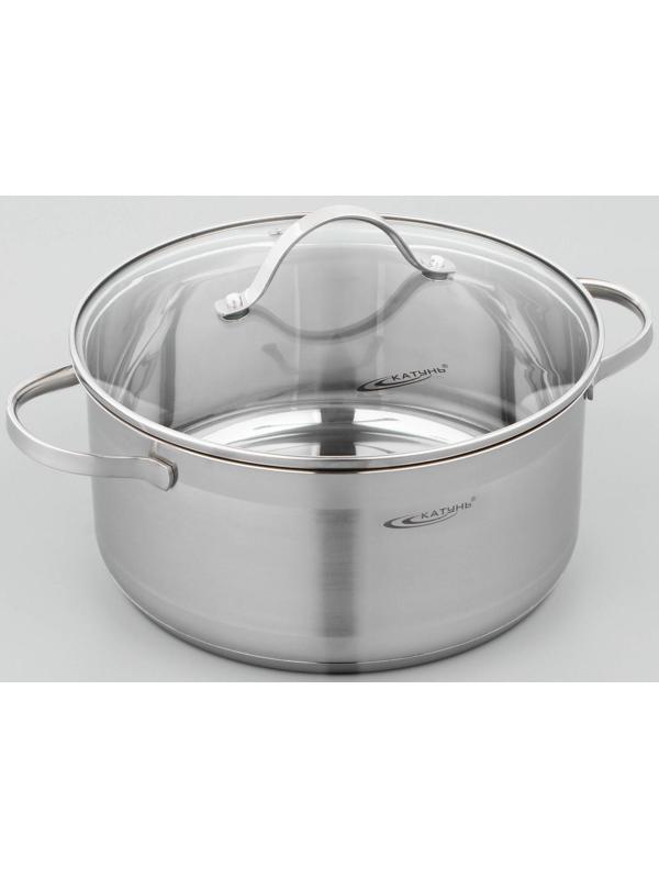 Кастрюля «Альта», 5,2 л, d=24 см, капсульное дно, стеклянная крышка, индукция