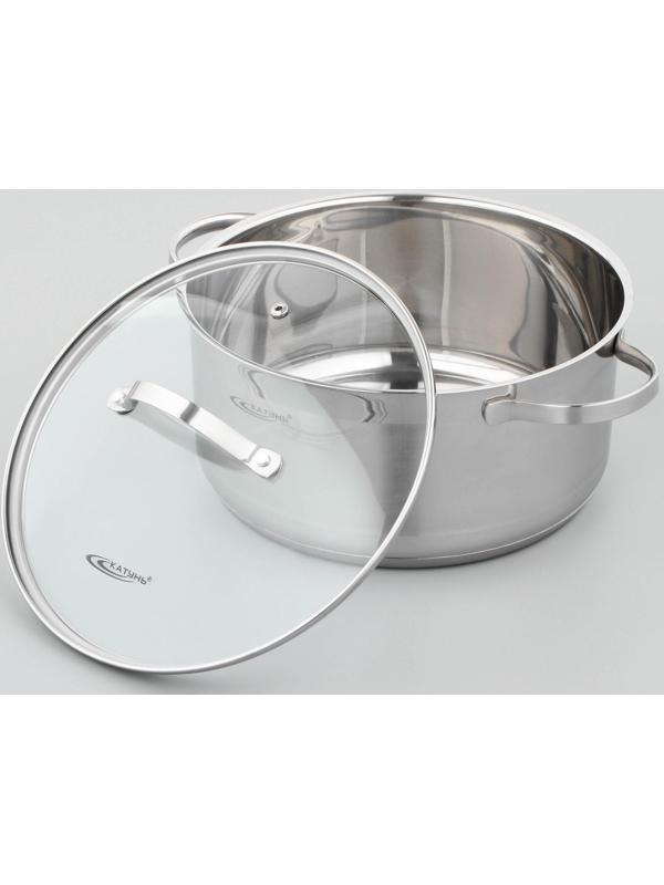 Кастрюля «Альта», 5,2 л, d=24 см, капсульное дно, стеклянная крышка, индукция