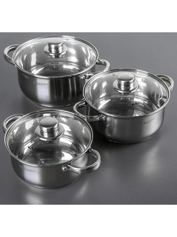 Набор кастрюль «Гретта», 3 предмета: 2,2 л, 3,2 л, 4,2 л, капсульное дно, крышки