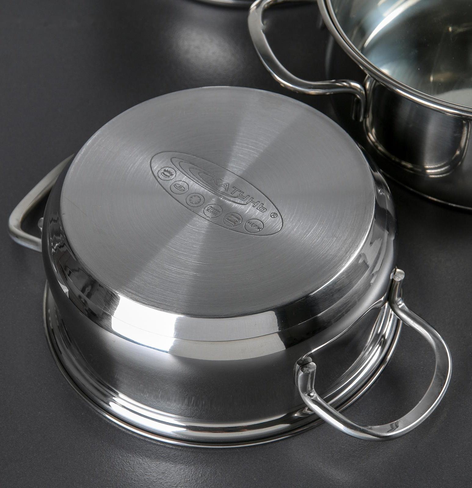 Набор кастрюль «Лира», 3 предмета: 1,6 л, 2,2 л, 3,2 л, крышки, капсульное дно