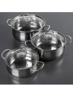 Набор кастрюль «Лира», 3 предмета: 1,6 л, 2,2 л, 3,2 л, крышки, капсульное дно