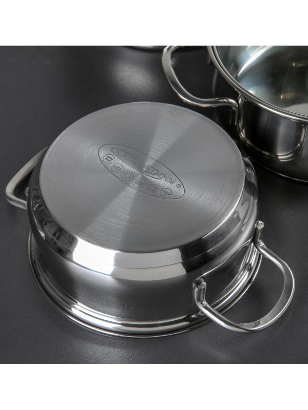 Набор кастрюль «Лира», 3 предмета: 1,6 л, 2,2 л, 3,2 л, крышки, капсульное дно