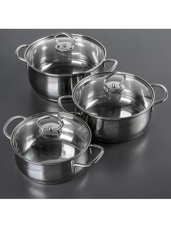 Набор кастрюль «Лира», 3 предмета: 1,6 л, 2,2 л, 3,2 л, крышки, капсульное дно