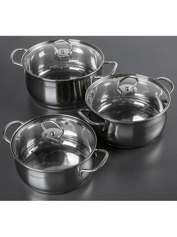 Набор кастрюль «Лира», 3 предмета: 2,2 л, 3,2 л, 4,2 л, капсульное дно