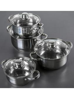 Набор кастрюль «Гретта», 4 предмета: 1,6/2,2/3,2/4,2 л, крышки, капсульное дно, индукция