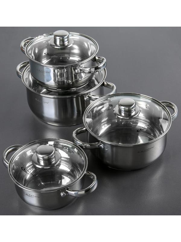 Набор кастрюль «Гретта», 4 предмета: 1,6/2,2/3,2/4,2 л, крышки, капсульное дно, индукция