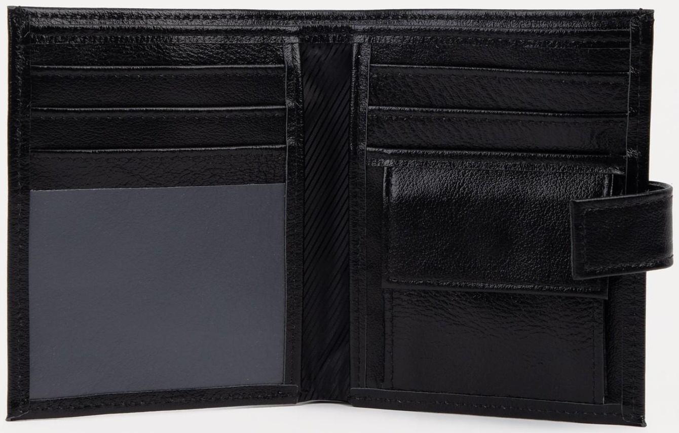 Портмоне на кнопке, для купюр, для карт, для монет, цвет чёрный