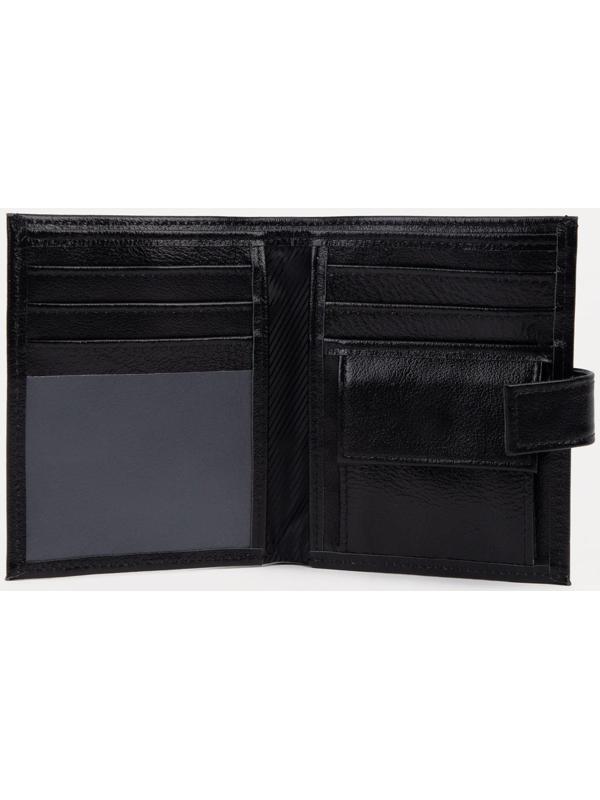 Портмоне на кнопке, для купюр, для карт, для монет, цвет чёрный