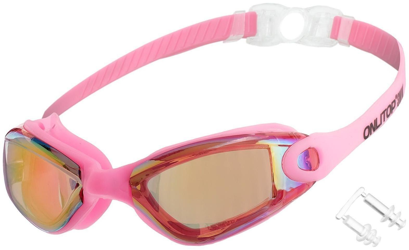 Очки для плавания взрослые + беруши, цвета микс