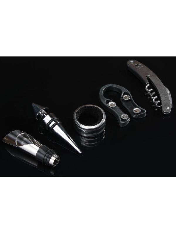 Набор для вина Доляна, 6 предметов: кейс для бутылки, каплеуловитель, штопор, пробка, кольцо, нож для фольги