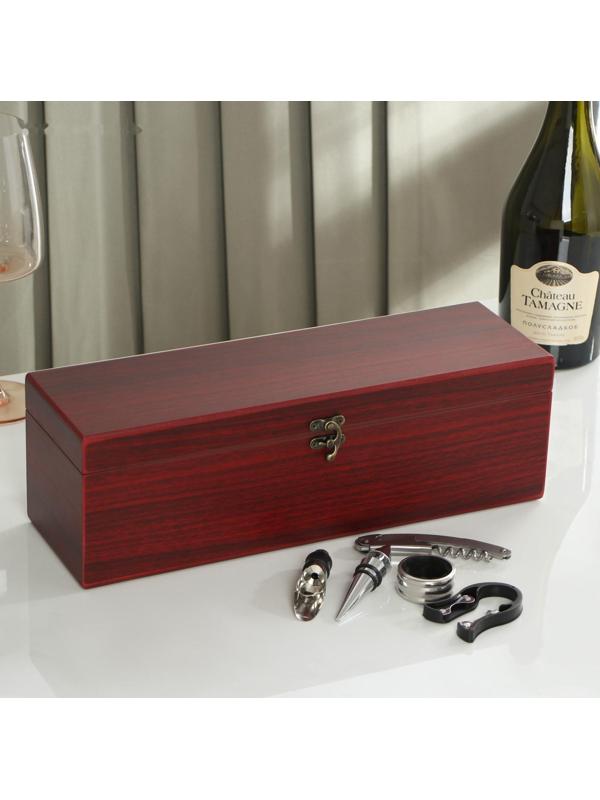 Набор для вина Доляна, 6 предметов: кейс для бутылки, каплеуловитель, штопор, пробка, кольцо, нож для фольги