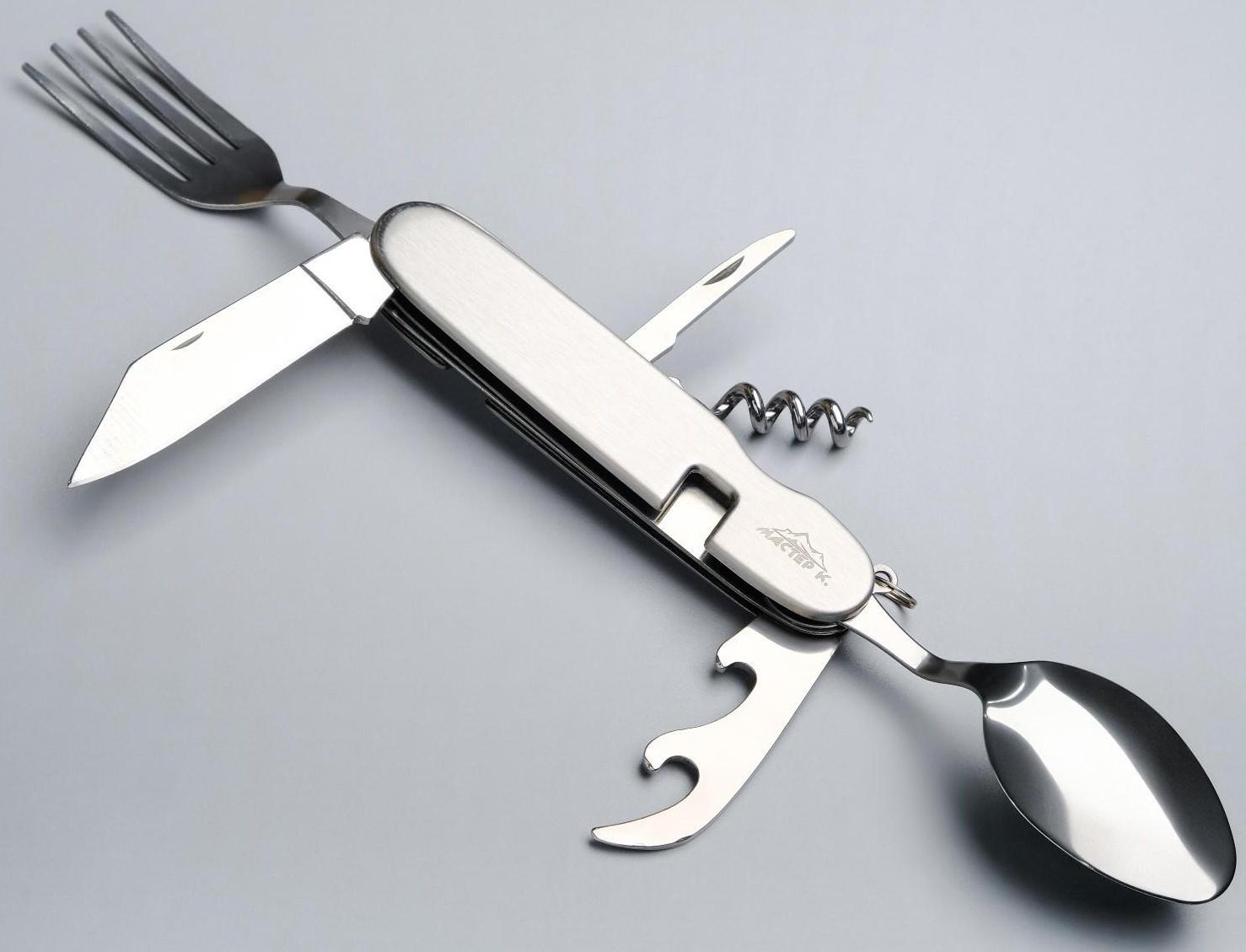 Набор туриста 4в1: нож, вилка, ложка, открывалка микс