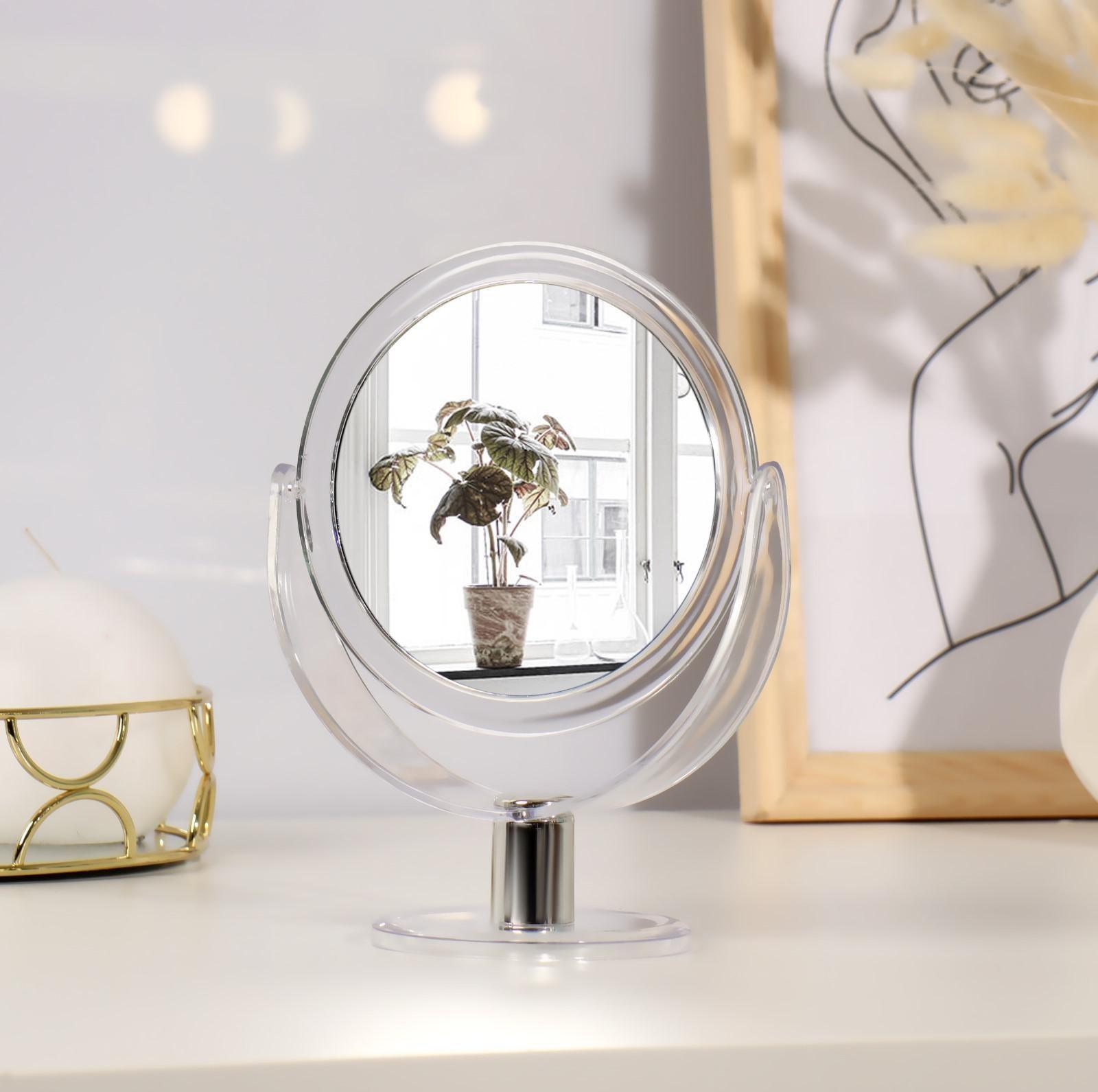 Зеркало настольное, двустороннее, с увеличением, d зеркальной поверхности 10,5 см, цвет прозрачный
