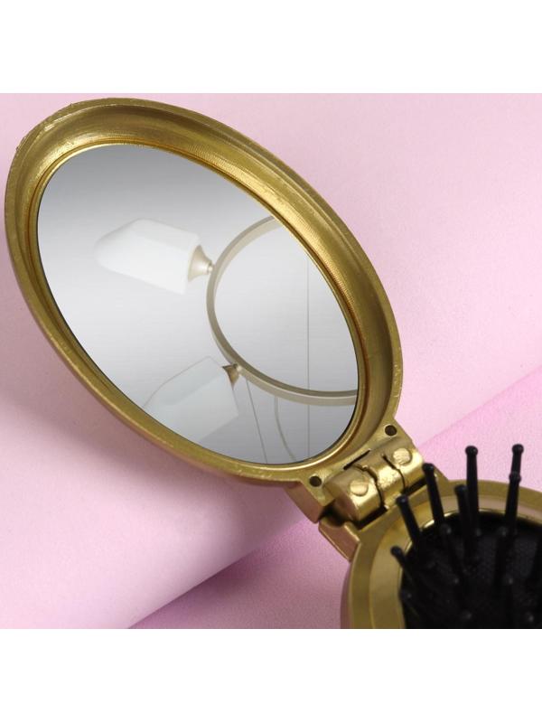 Расчёска массажная «Перламутровая роза», складная, с зеркалом, 5,5 × 9 см, цвет МИКС