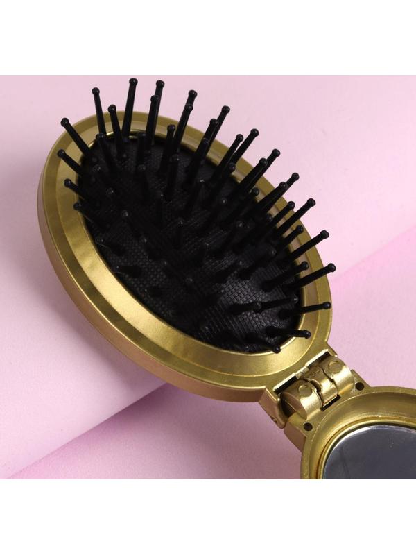 Расчёска массажная «Перламутровая роза», складная, с зеркалом, 5,5 × 9 см, цвет МИКС