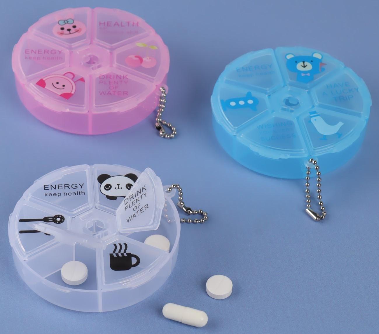 Таблетница «Keep health», с цепочкой, 6 секций, цвет МИКС